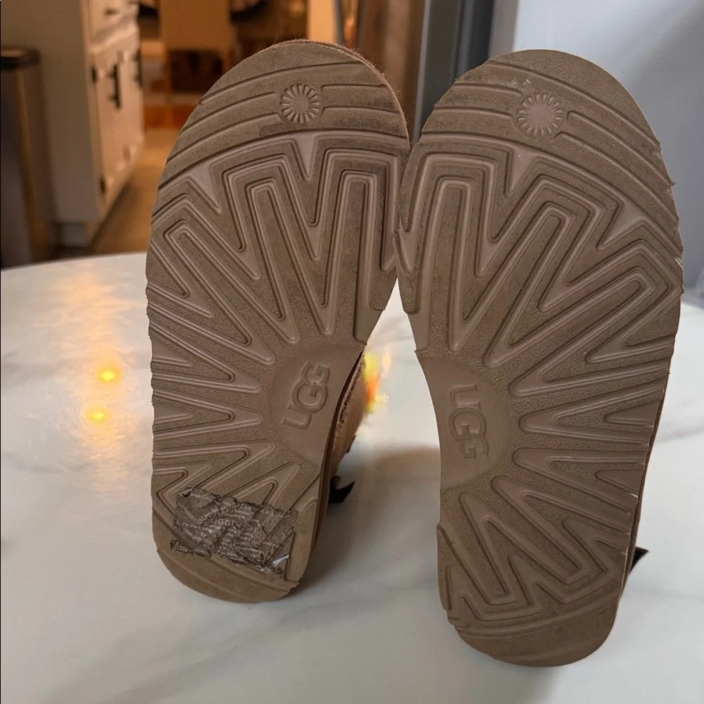 UGG Tan Boots with Multicolor Fur Trim